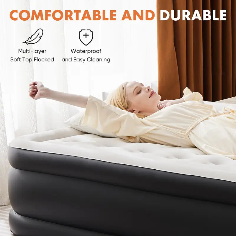 AirRise — Self-Inflating Air Mattress with Built-In Pump, Double Height & Non-Slip Bottom (Holds 660lbs)