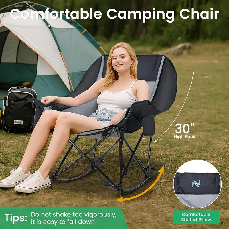 NestRock — XXL Padded Folding Rocking Chair with Insulated Cooler Pocket & Cup Holder (Holds 400lbs)
