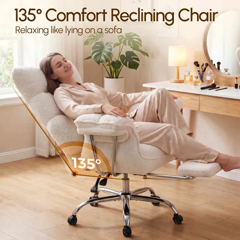 CoziDesk — Oversized Teddy Fleece Reclining Office Chair with Footrest