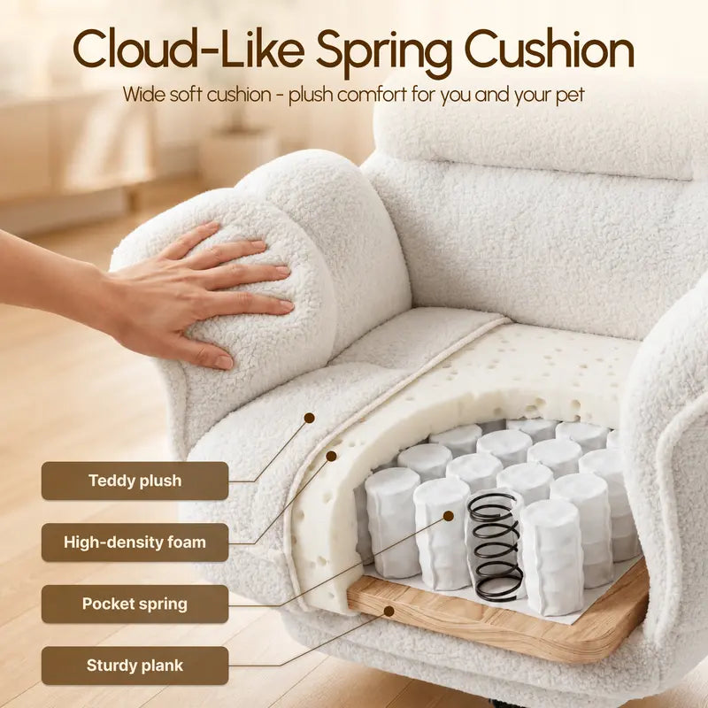 CoziDesk — Oversized Teddy Fleece Reclining Office Chair with Footrest