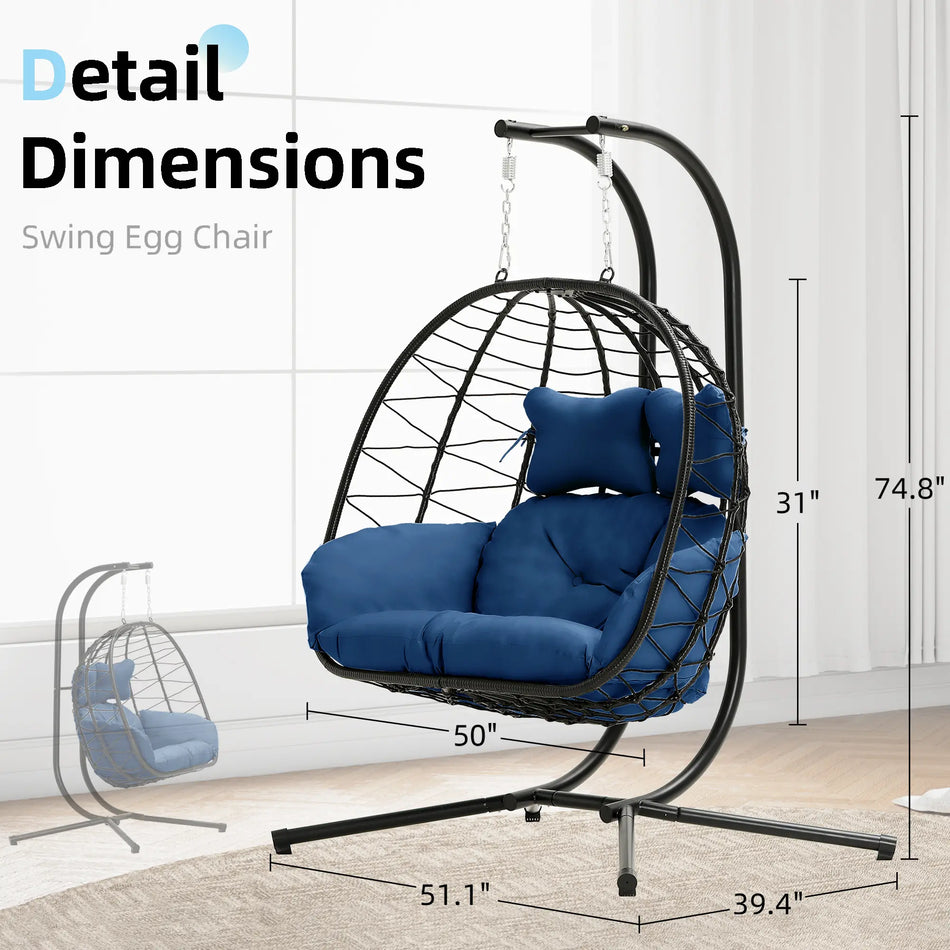 SwingNest — Double Hanging Egg Chair with 700lb Capacity & Thick Cushion (Folds Flat)