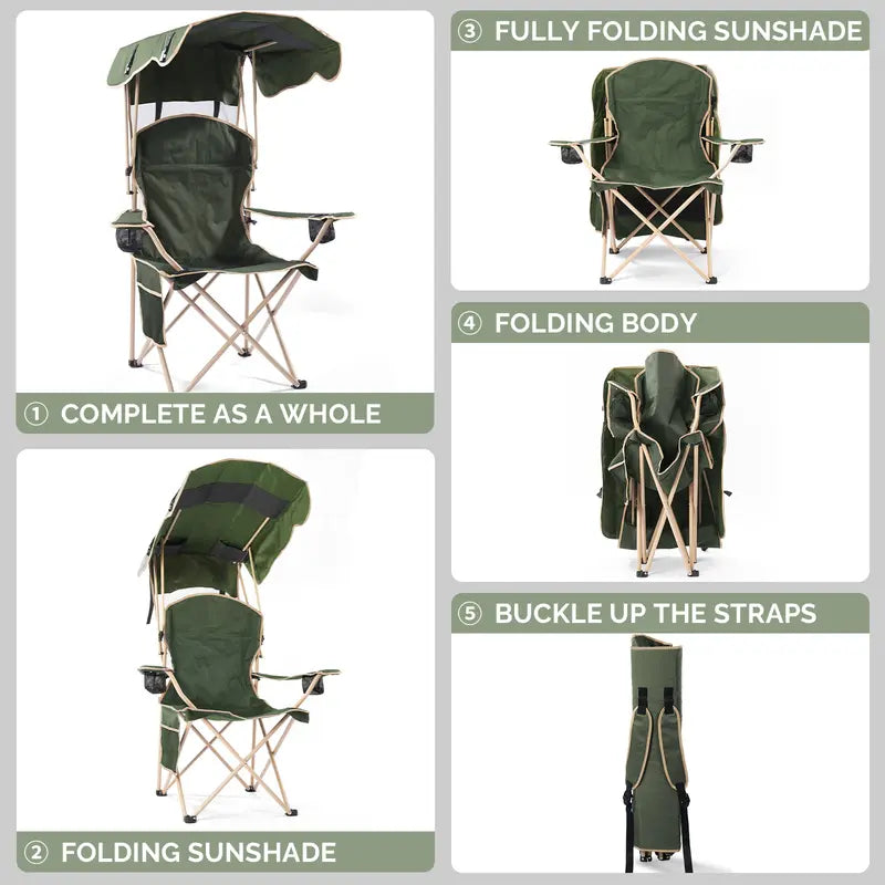 ShadeMate — Folding Outdoor Chair with Built-In Adjustable Sun Canopy & Dual Cup Holders