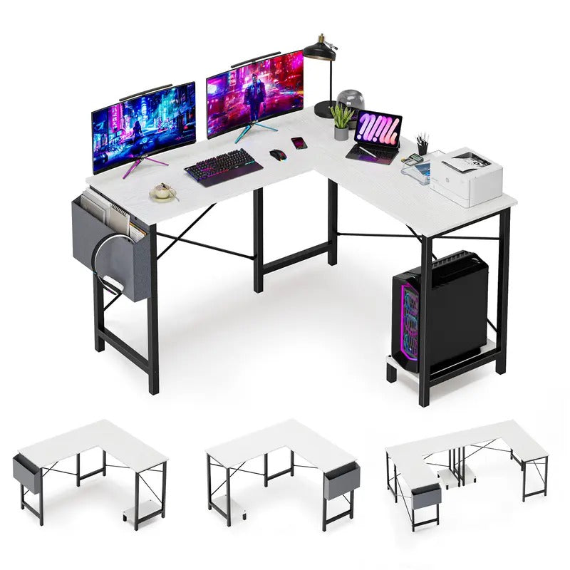CornerCraft — L-Shaped Office Desk with CPU Stand & Storage Bag