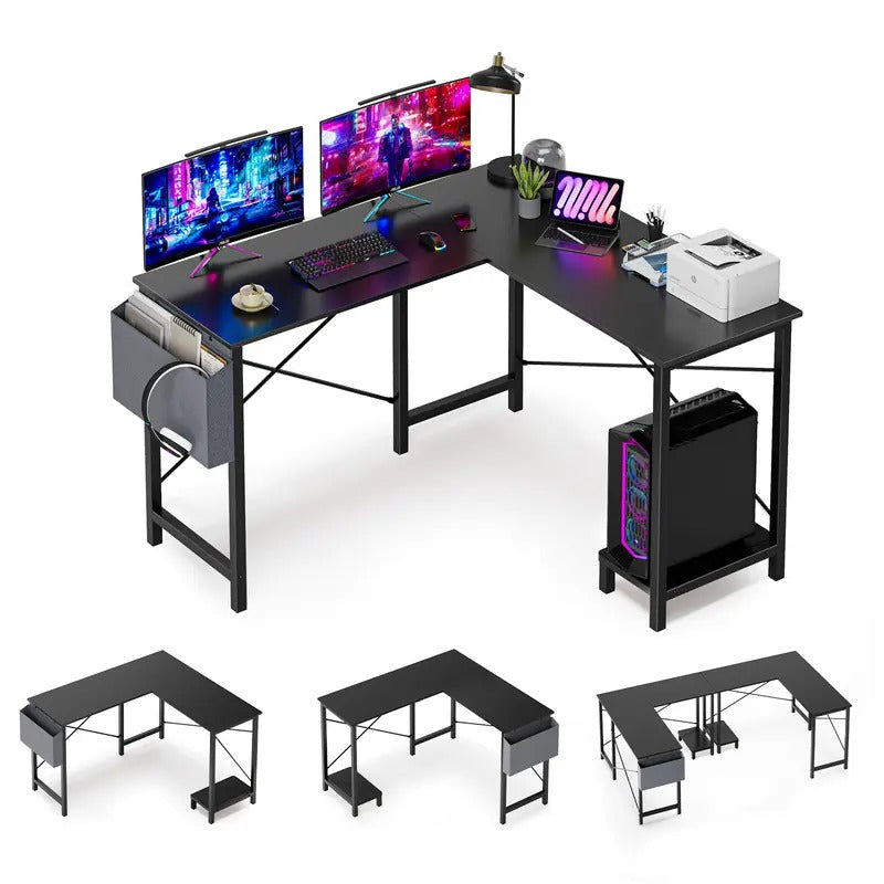 CornerCraft — L-Shaped Office Desk with CPU Stand & Storage Bag