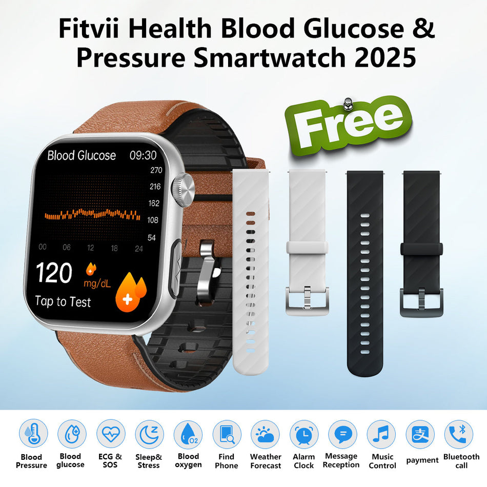 FitVII® GT5 Pro Max All-in-one Health Watch With Blood Pressure + EKG + Heart Rate + Temperature + Stress + Exercise + Blood Oxygen + Sleep + Uric Acid + Blood Fat Monitoring 2026-9 Colors with Gift Straps