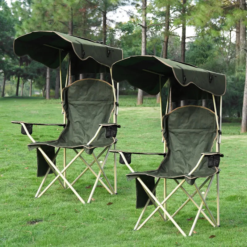 ShadeMate — Folding Outdoor Chair with Built-In Adjustable Sun Canopy & Dual Cup Holders