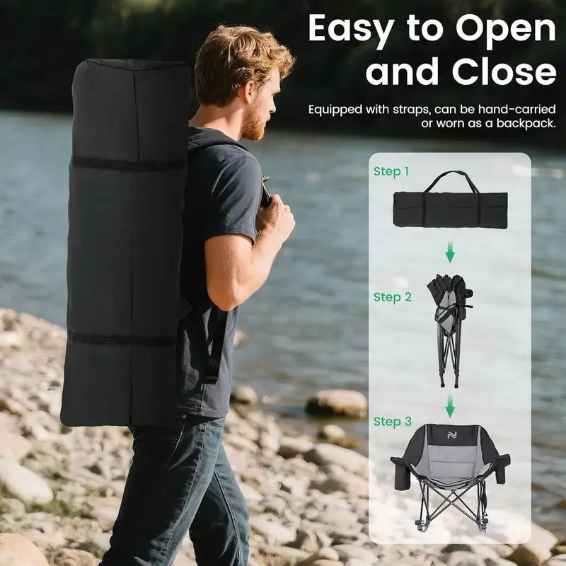 NestRock — XXL Padded Folding Rocking Chair with Insulated Cooler Pocket & Cup Holder (Holds 400lbs)