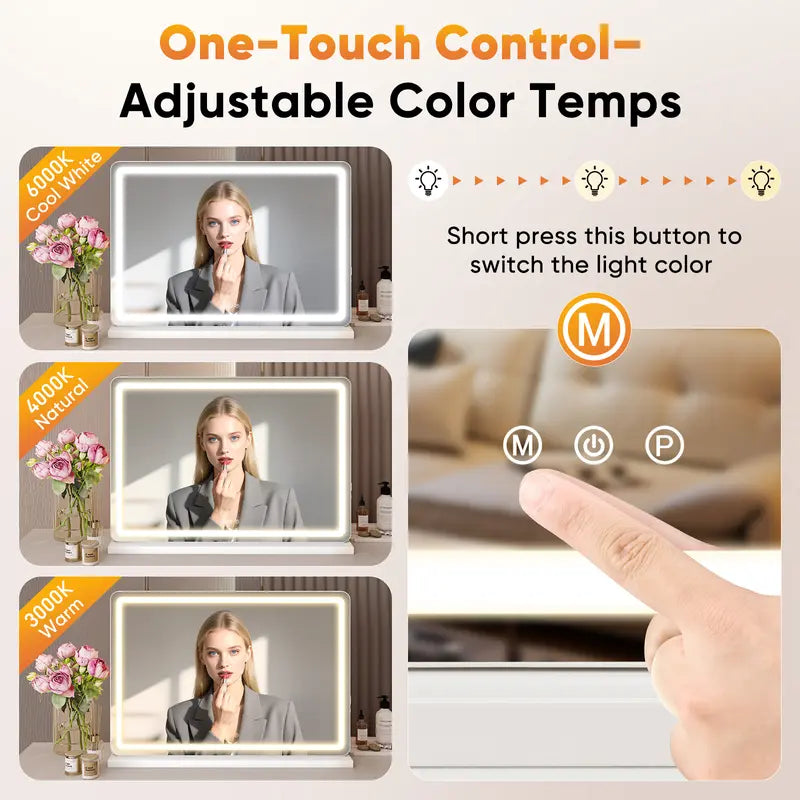 GlowFrame — Hollywood LED Vanity Mirror with 3 Color Modes & Dimmer Control