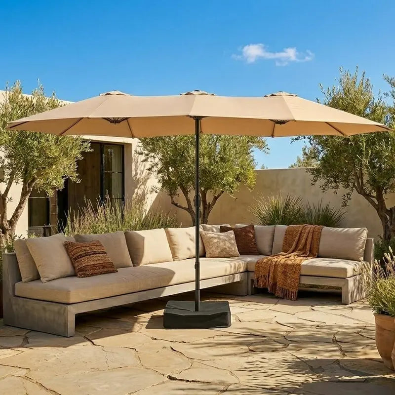 ShadeSpan — 15ft Double-Sided Rectangular Patio Umbrella with Base & Crank Handle (UV & Weather Resistant)