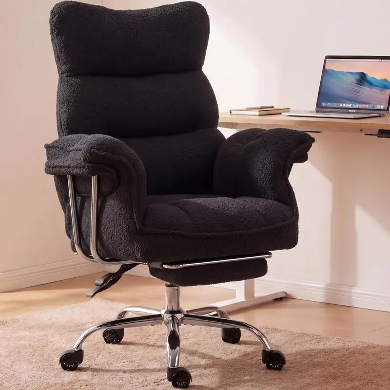 CoziDesk — Oversized Teddy Fleece Reclining Office Chair with Footrest