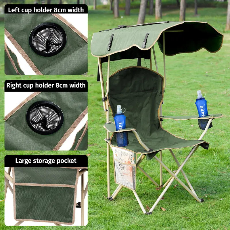 ShadeMate — Folding Outdoor Chair with Built-In Adjustable Sun Canopy & Dual Cup Holders