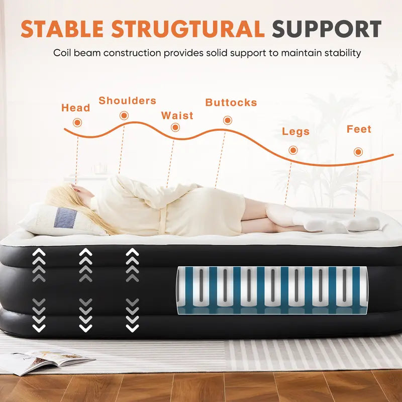 AirRise — Self-Inflating Air Mattress with Built-In Pump, Double Height & Non-Slip Bottom (Holds 660lbs)