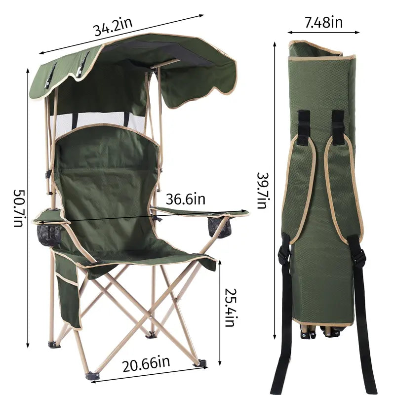 ShadeMate — Folding Outdoor Chair with Built-In Adjustable Sun Canopy & Dual Cup Holders