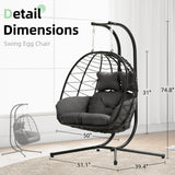 SwingNest — Double Hanging Egg Chair with 700lb Capacity & Thick Cushion (Folds Flat)