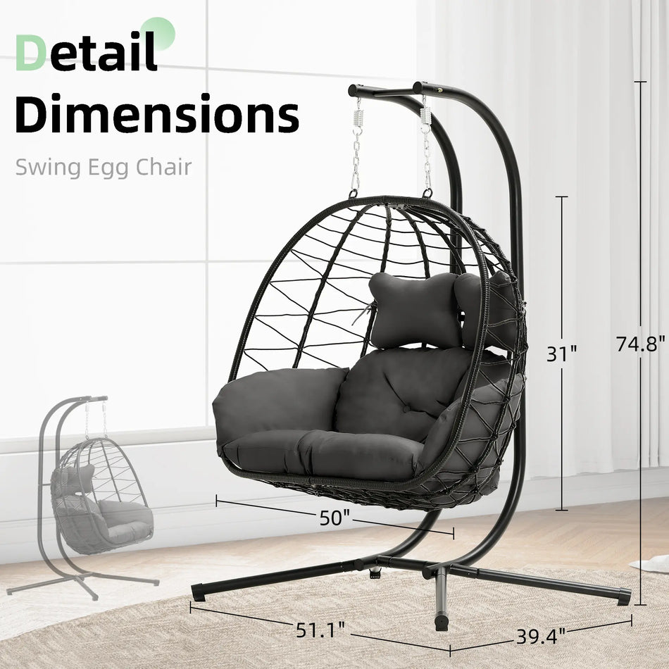 SwingNest — Double Hanging Egg Chair with 700lb Capacity & Thick Cushion (Folds Flat)