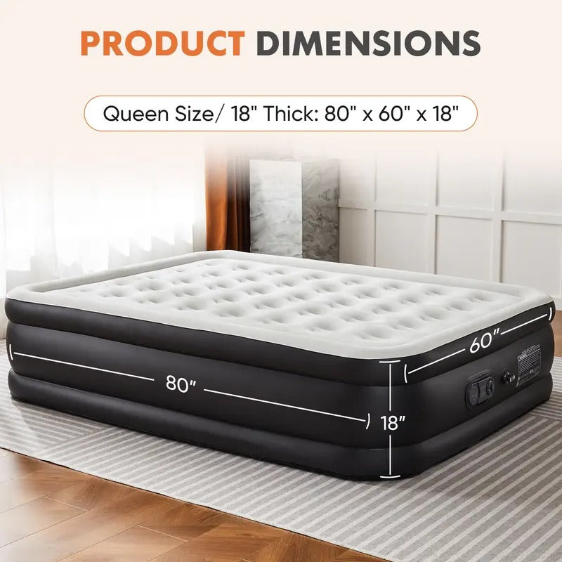 AirRise — Self-Inflating Air Mattress with Built-In Pump, Double Height & Non-Slip Bottom (Holds 660lbs)