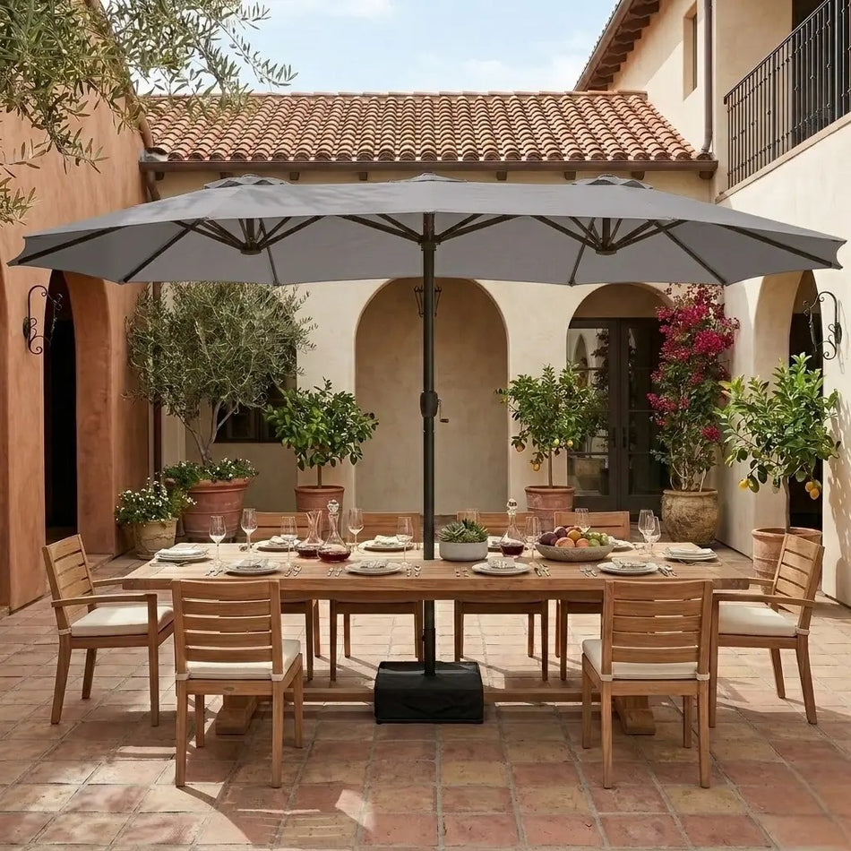 ShadeSpan — 15ft Double-Sided Rectangular Patio Umbrella with Base & Crank Handle (UV & Weather Resistant)