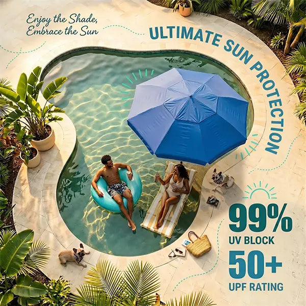 PoolBar — Floating Pool Umbrella with Built-In Bar, 6 Cup Holders & Phone Stand (Shade + Drinks in One)
