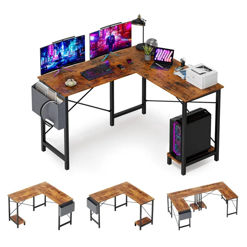 CornerCraft — L-Shaped Office Desk with CPU Stand & Storage Bag