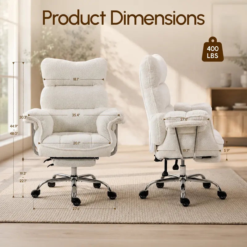 CoziDesk — Oversized Teddy Fleece Reclining Office Chair with Footrest