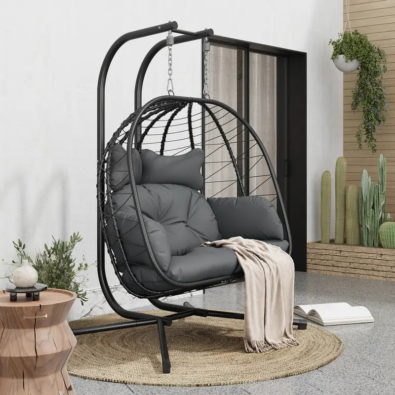 SwingNest — Double Hanging Egg Chair with 700lb Capacity & Thick Cushion (Folds Flat)