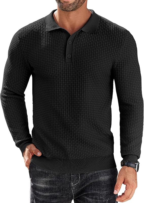 Men's Knit Polo Shirts Long Sleeve