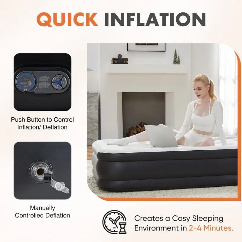 AirRise — Self-Inflating Air Mattress with Built-In Pump, Double Height & Non-Slip Bottom (Holds 660lbs)