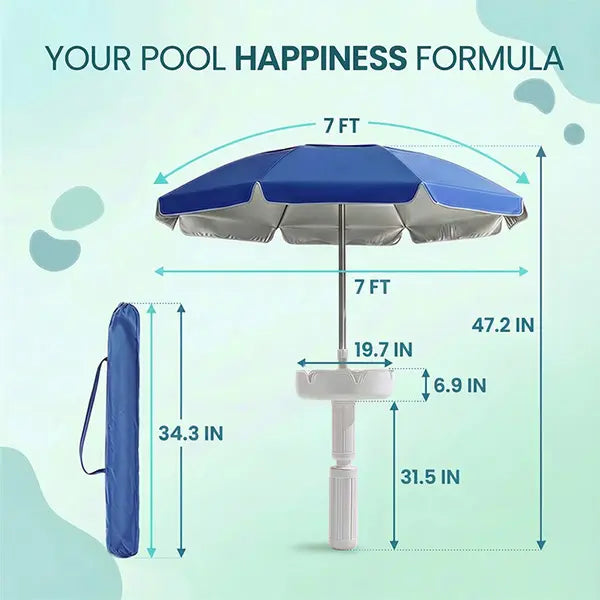 PoolBar — Floating Pool Umbrella with Built-In Bar, 6 Cup Holders & Phone Stand (Shade + Drinks in One)