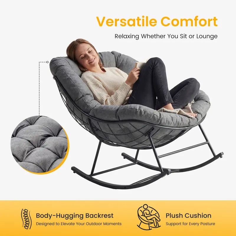 NestRock — Oversized Egg Rocking Chair with 5.5" Thick Cushion (Holds 450lbs)