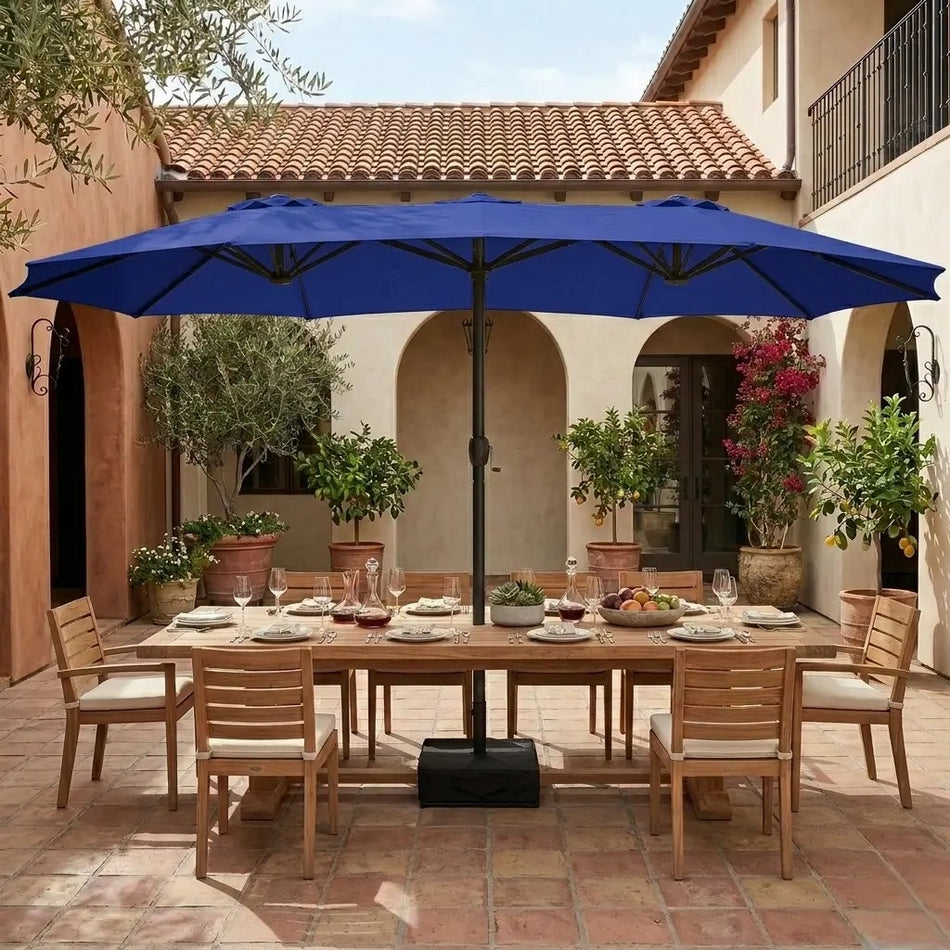ShadeSpan — 15ft Double-Sided Rectangular Patio Umbrella with Base & Crank Handle (UV & Weather Resistant)