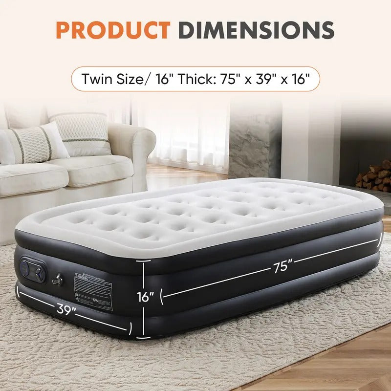 AirRise — Self-Inflating Air Mattress with Built-In Pump, Double Height & Non-Slip Bottom (Holds 660lbs)