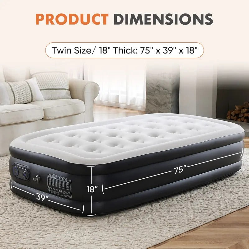 AirRise — Self-Inflating Air Mattress with Built-In Pump, Double Height & Non-Slip Bottom (Holds 660lbs)