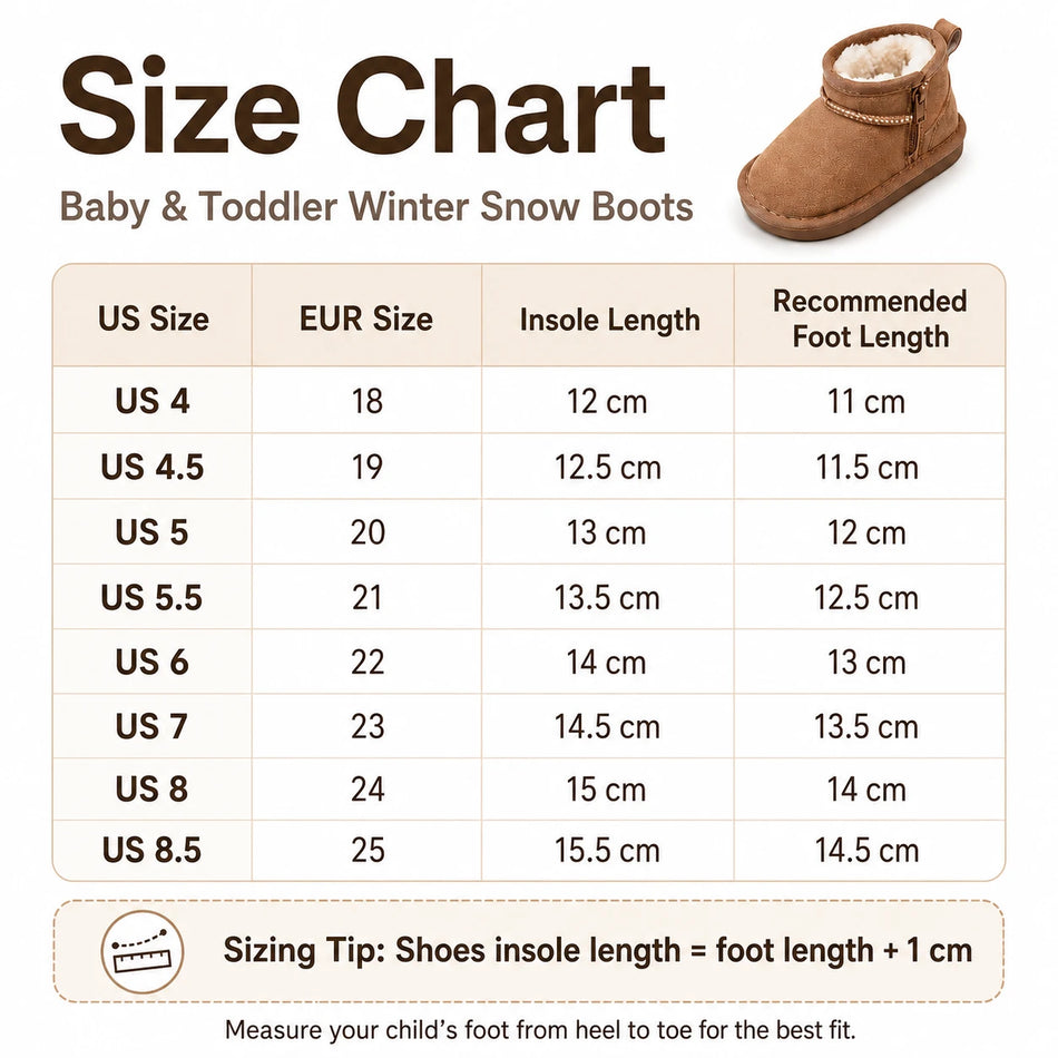 Baby & Toddler Winter Snow Boots – Warm Plush-Lined Mini Boots in Brown & Black