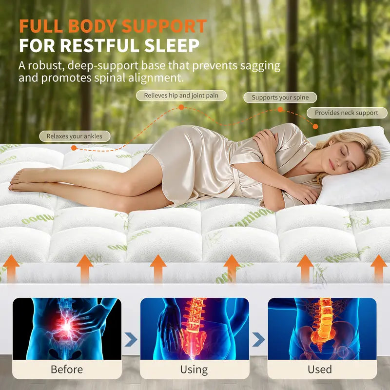 CloudNest — Cooling Bamboo Fiber Mattress Topper with Ergonomic Body Support