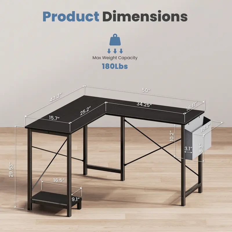 CornerCraft — L-Shaped Office Desk with CPU Stand & Storage Bag