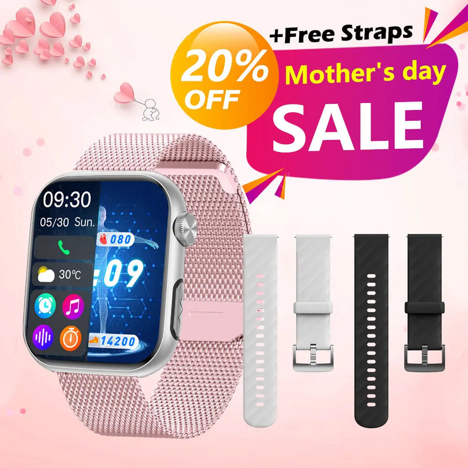 FitVII® GT5 Pro Max All-in-one Health Watch With Blood Pressure + EKG + Heart Rate + Temperature + Stress + Exercise + Blood Oxygen + Sleep + Uric Acid + Blood Fat Monitoring 2026-9 Colors with Gift Straps