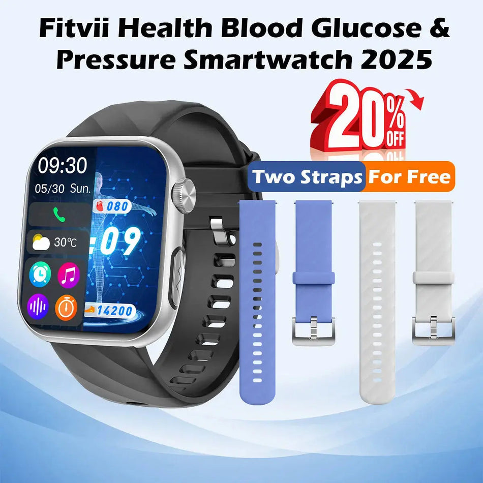 FitVII® GT5 Pro Max All-in-one Health Watch With Blood Pressure + EKG + Heart Rate + Temperature + Stress + Exercise + Blood Oxygen + Sleep + Uric Acid + Blood Fat Monitoring 2026-9 Colors with Gift Straps