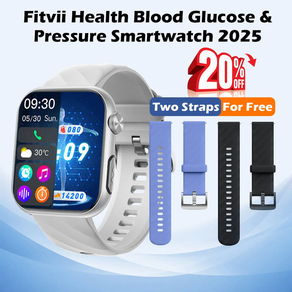 FitVII® GT5 Pro Max All-in-one Health Watch With Blood Pressure + EKG + Heart Rate + Temperature + Stress + Exercise + Blood Oxygen + Sleep + Uric Acid + Blood Fat Monitoring 2026-9 Colors with Gift Straps