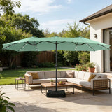 SolarSpan — 15ft Double-Sided Patio Umbrella with Solar LED Lights & Weighted Base Included