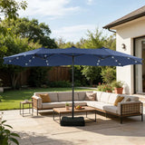SolarSpan — 15ft Double-Sided Patio Umbrella with Solar LED Lights & Weighted Base Included