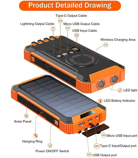 Waterproof Outdoor Solar Power Bank - 30000mAh