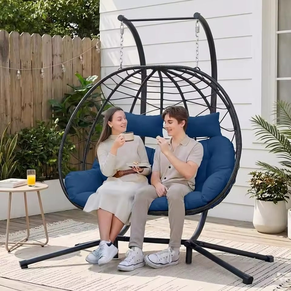 SwingNest — Double Hanging Egg Chair with 700lb Capacity & Thick Cushion (Folds Flat)