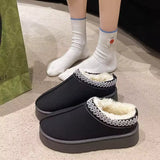 Women’s Black Platform Winter Slippers – Plush-Lined Thick-Sole Slip-On Shoes