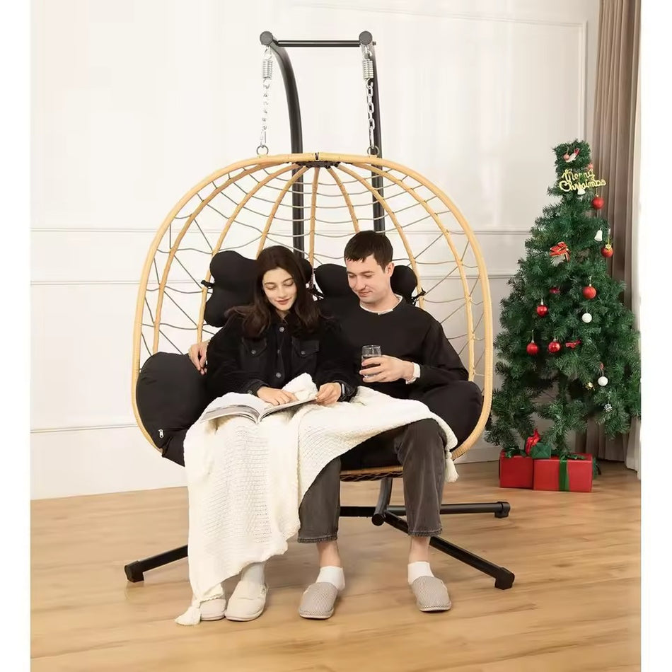 SwingNest — Double Hanging Egg Chair with 700lb Capacity & Thick Cushion (Folds Flat)