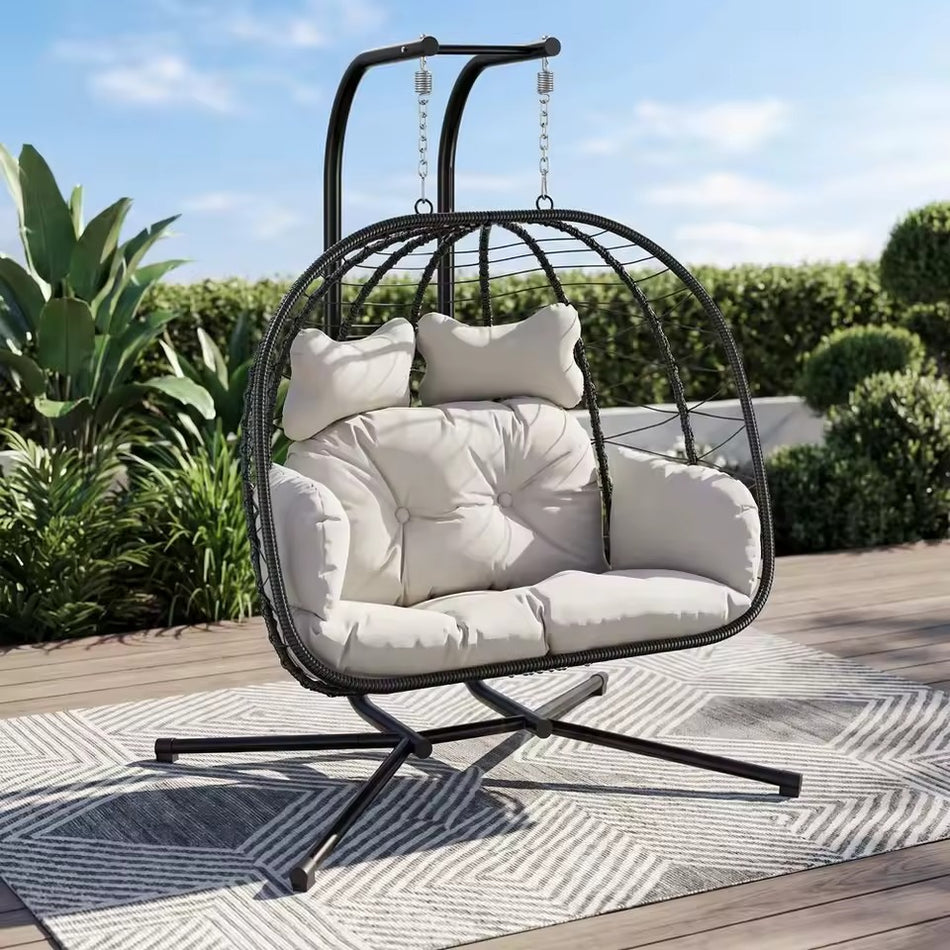 SwingNest — Double Hanging Egg Chair with 700lb Capacity & Thick Cushion (Folds Flat)
