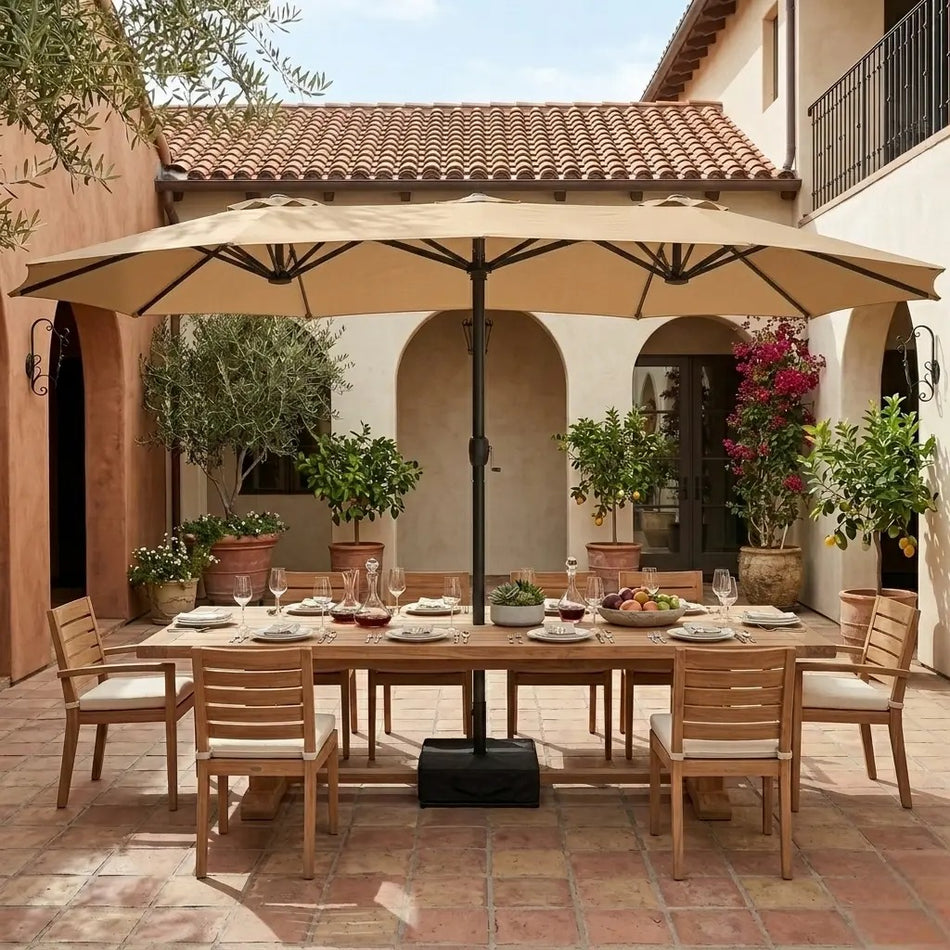 ShadeSpan — 15ft Double-Sided Rectangular Patio Umbrella with Base & Crank Handle (UV & Weather Resistant)