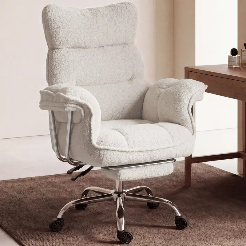 CoziDesk — Oversized Teddy Fleece Reclining Office Chair with Footrest