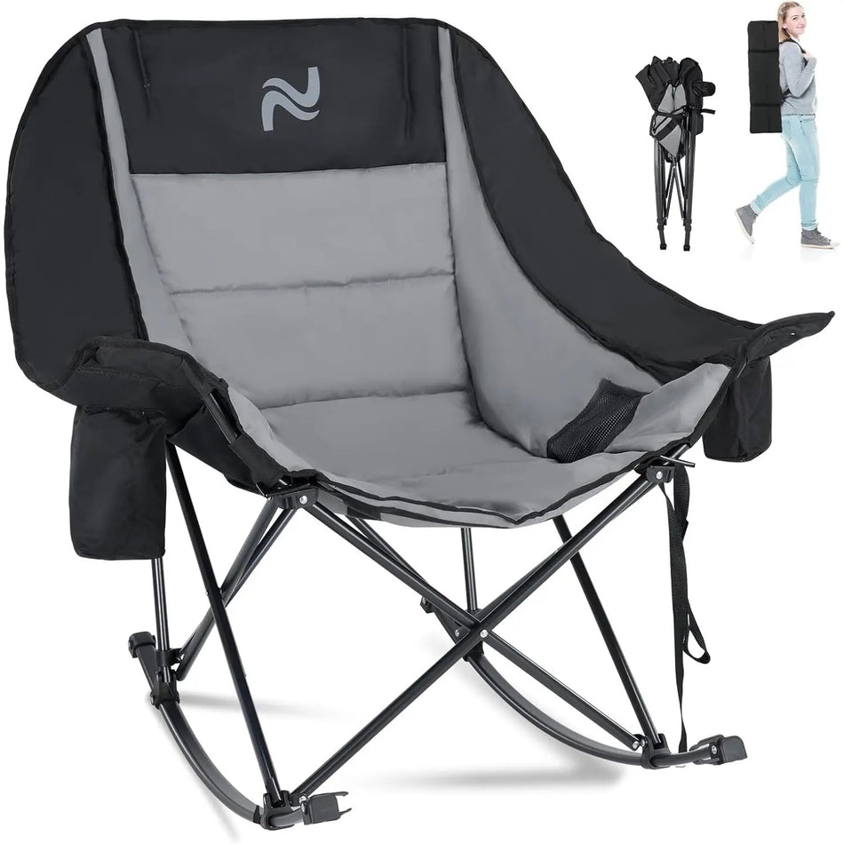 NestRock — XXL Padded Folding Rocking Chair with Insulated Cooler Pocket & Cup Holder (Holds 400lbs)