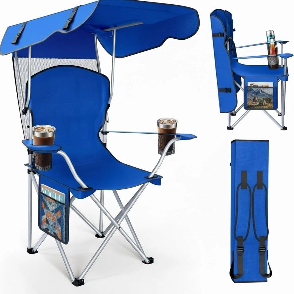 ShadeMate — Folding Outdoor Chair with Built-In Adjustable Sun Canopy & Dual Cup Holders