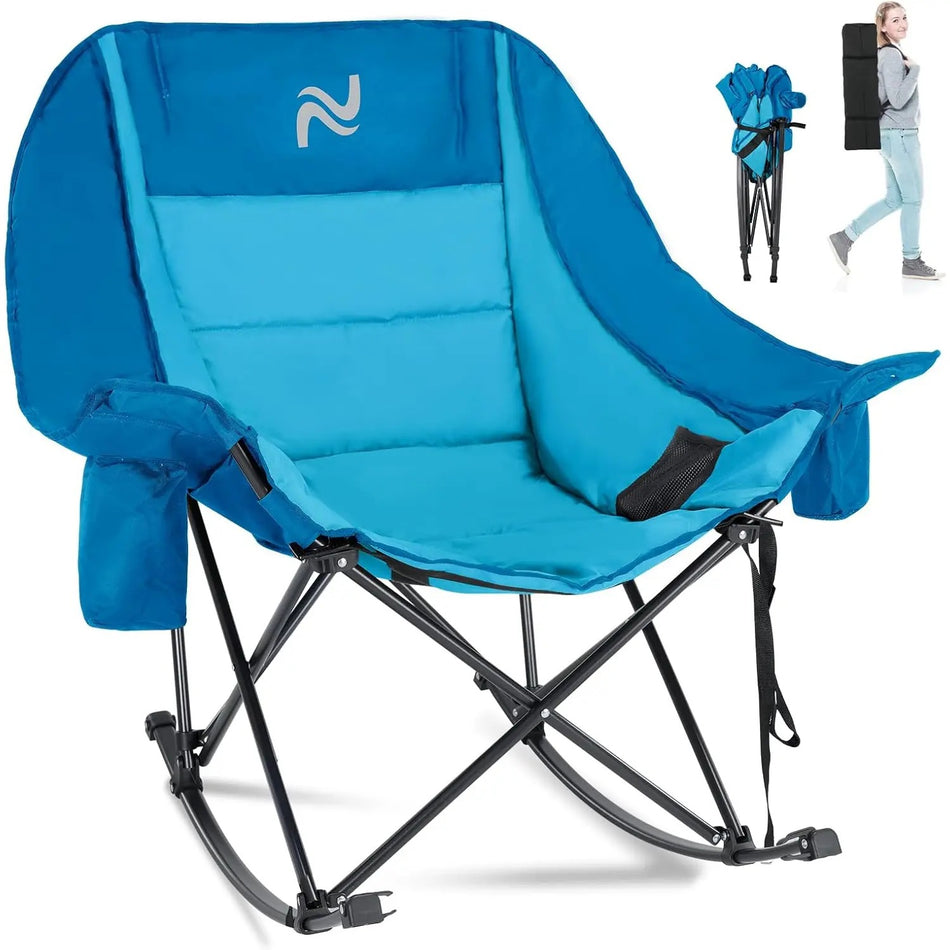 NestRock — XXL Padded Folding Rocking Chair with Insulated Cooler Pocket & Cup Holder (Holds 400lbs)